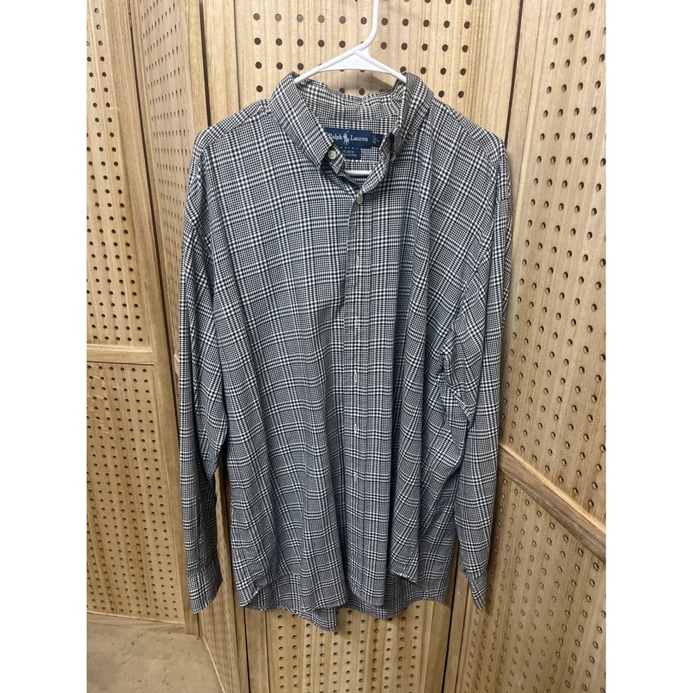 Ralph Lauren Blake Mens Large Blue White Glen Plaid Cotton Button Down Shirt - Picture 1 of 6
